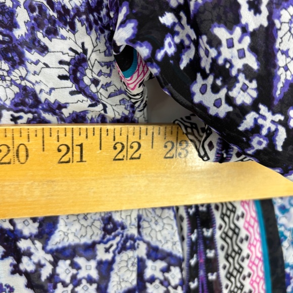 Express Womens Small Open Front Short Kimono Topper Pink Blue Geometric Floral - Picture 6 of 7